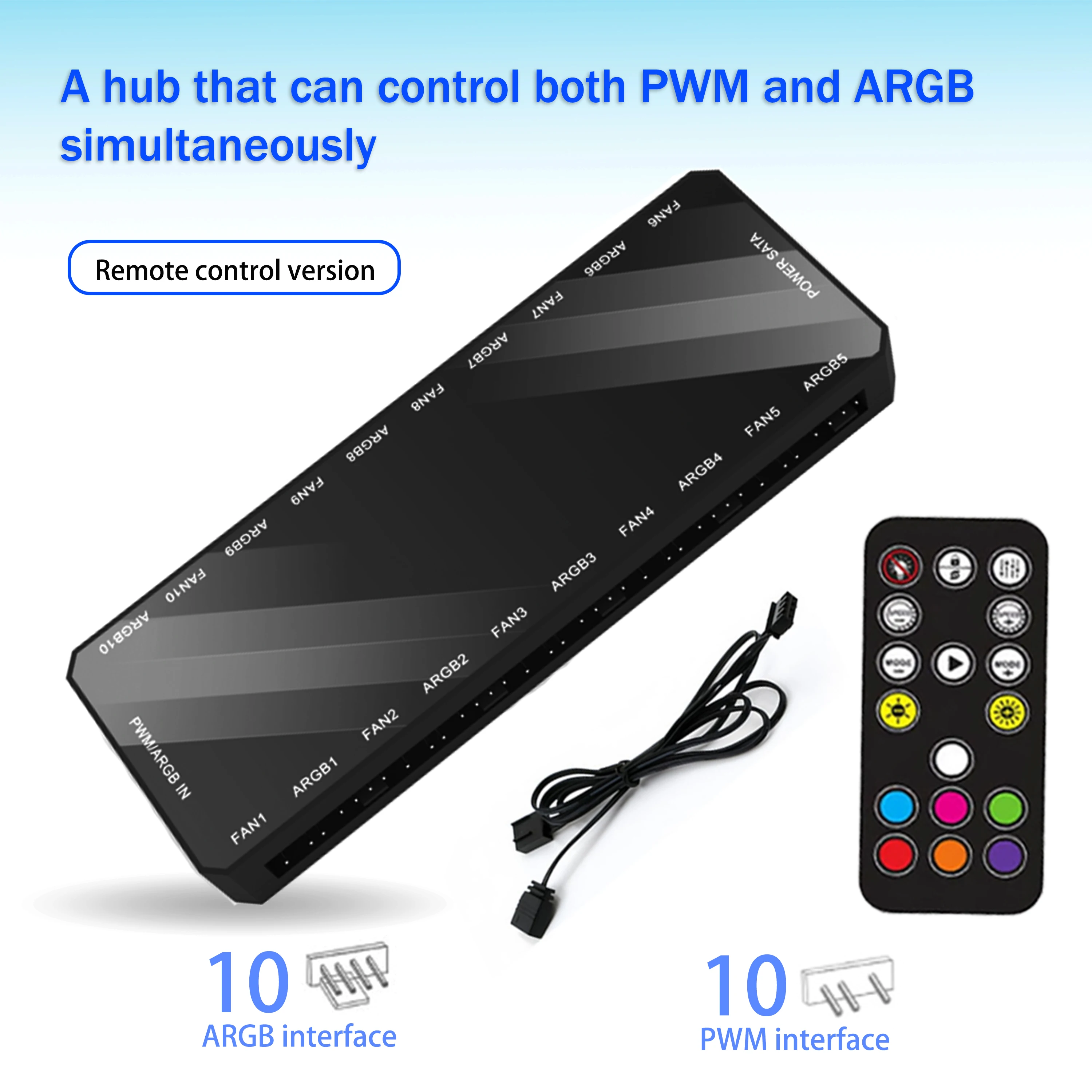 

Dual 10 Way ARGB PWM Fan Hub with Remote,5V 3Pin RGB Controller 4Pin PWM Splitter,Magnetic PC Fan Hub for Cooling&Lighting Sync