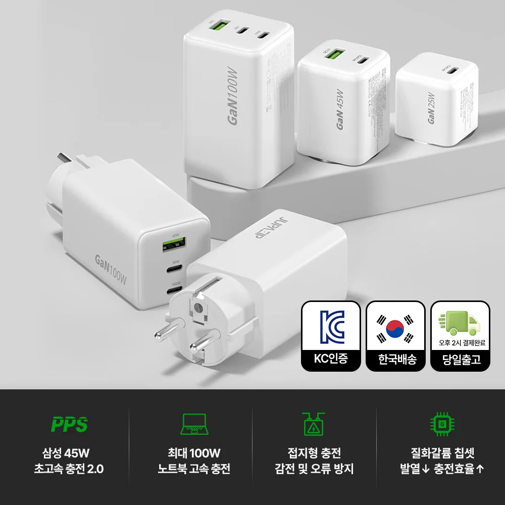 [Time Sale] Jujiao 100W Pps Type C Gan (Grounded Type) 3-Port Laptop Cellphone Super Fast Multi Charger