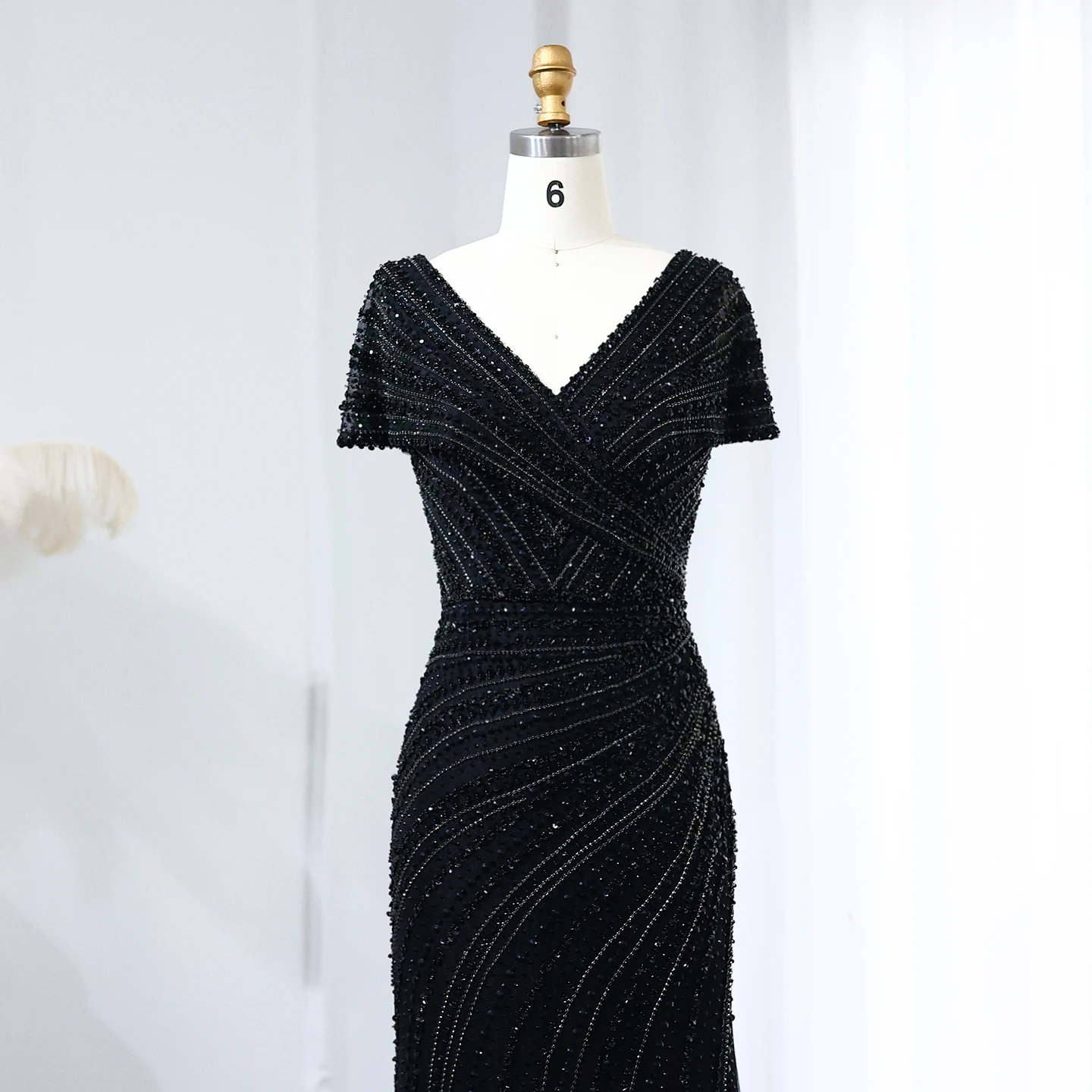 Sharon Said Luxuriöse Dubai Silber-Nude Abendkleider für Hochzeiten, Meerjungfrauenkleid mit Kapärmeln, Arabisches Formelles Partykleid SS045 Maßanfertigung – Detail 24