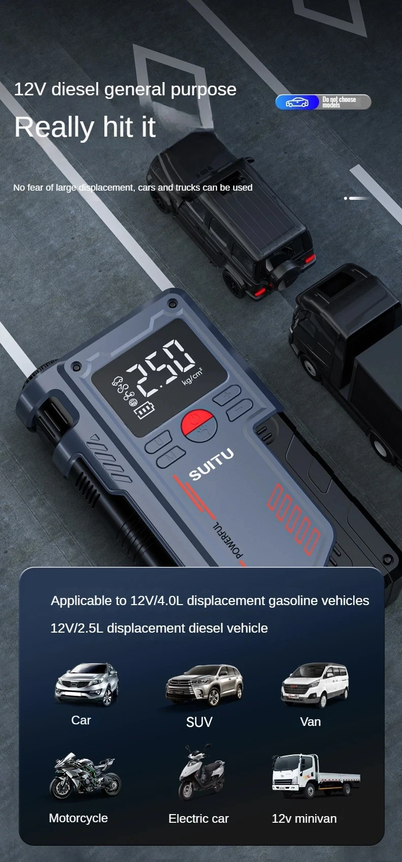 4-in-1-Autostarter mit Luftkompressor, tragbares Booster-Ladegerät, 1000A, leistungsstarkes Gerät zum Starten von Autobatterien. – Detail 6