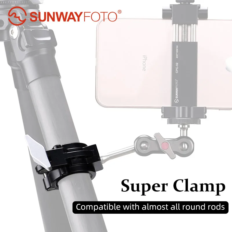 

SUNWAYFOTO CC-01T Adjustable Super Clamp with QR Plate for Phone, DJI OSMO, Gopro Bike Clamp, Bike Phone Mount Clamp, Bycycle, M