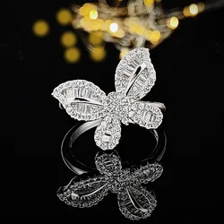 925 Sterling Silver Exquisite Big Butterfly White Zircon Ring Full Of Diamonds For Ladies Jewelry Party Wedding Birthday Gift