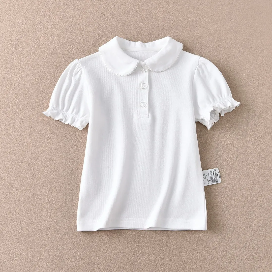 Girls Cotton Polo Shirt Children White Short-sleeved T-shirt Loose Breathable Size 90-170