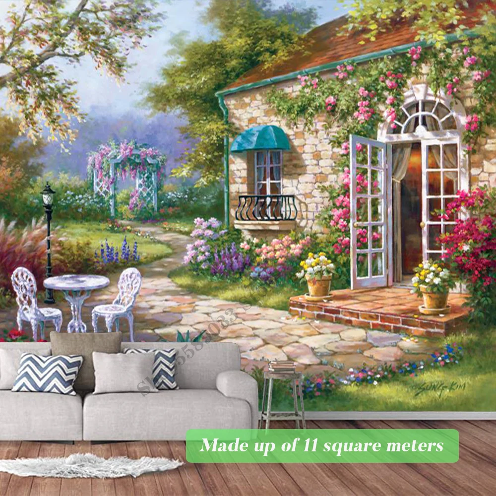 3D Large Wallpaper For Wall Room Decor Oil Painting Eurpean House Courtyard Custom Size Mural Bedroom Renovation Bed Background