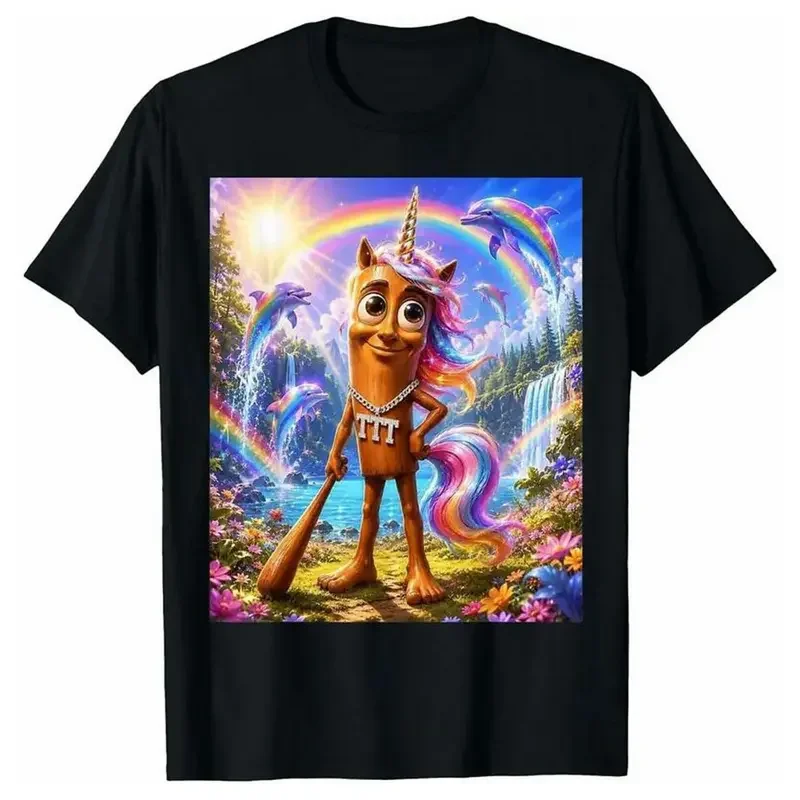Men's Oversized Soft Fabric Graphic Tee Cotton,Rainbow,Tung Sahur, Unicorn Cosplay, Cute Dolphin Meme,LongSleeves, Unisex Streetwear Joggers-Compatible Top