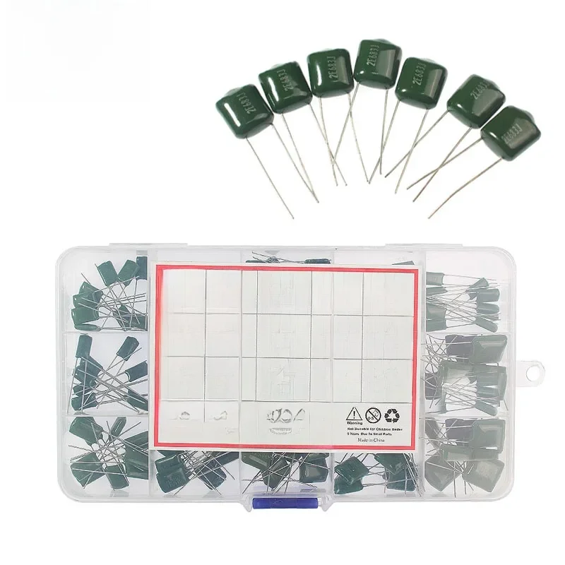 150/180/620PCS Zestaw kondensatorów z folii poliestrowej 100V 1nF 1.5nF 2.2nF 100nF 2A102J 2A471J 2A222J 2A392J 2A332J 2A472J 2A103J 2A473J — zdjęcie 2
