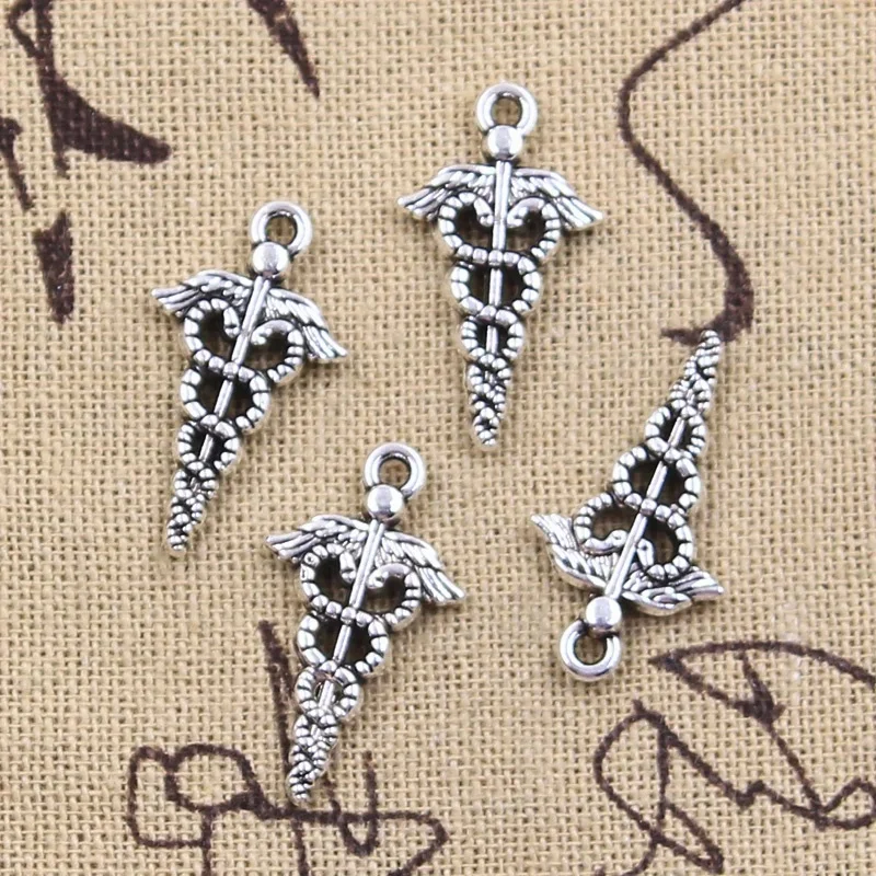 20 sztuk Charms kaduceusz Symbol medyczny 25x14mm antyczne srebro kolor zawieszki DIY rzemiosło dokonywanie ustalenia Handmade tybetański biżuteria — zdjęcie 2