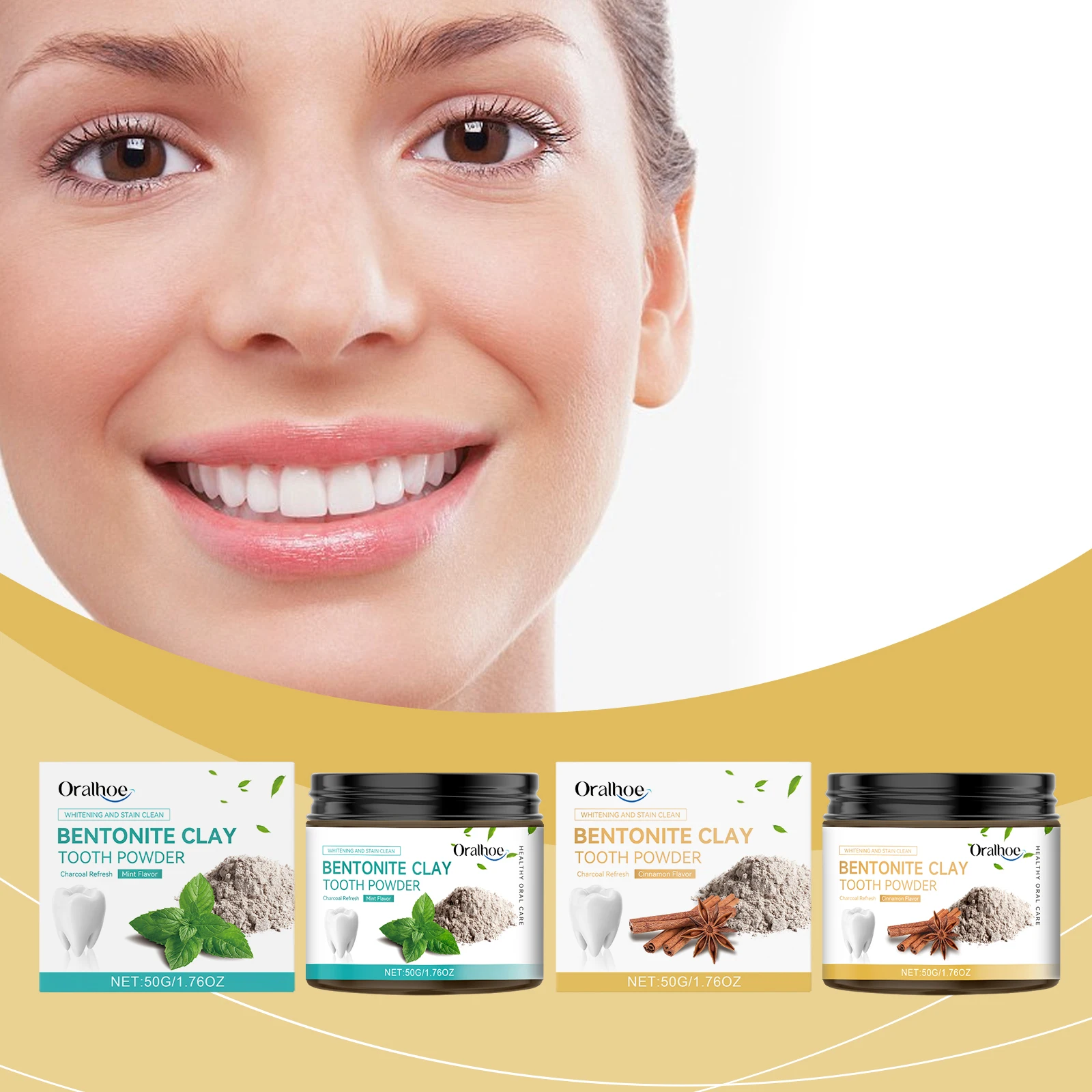 

50g Oralhoe Volcanic Ash Bentonite Tooth Powder Clean Teeth Stains Maintain Oral Environment Fresh Breath Whitening Tooth Powder