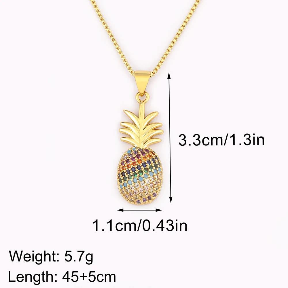 Nidin New Trendy Pineapple Shape Pave Colorful Zircon Pendant Necklace Girl Birthday Party Chain Jewelry Accessories Daily Gifts