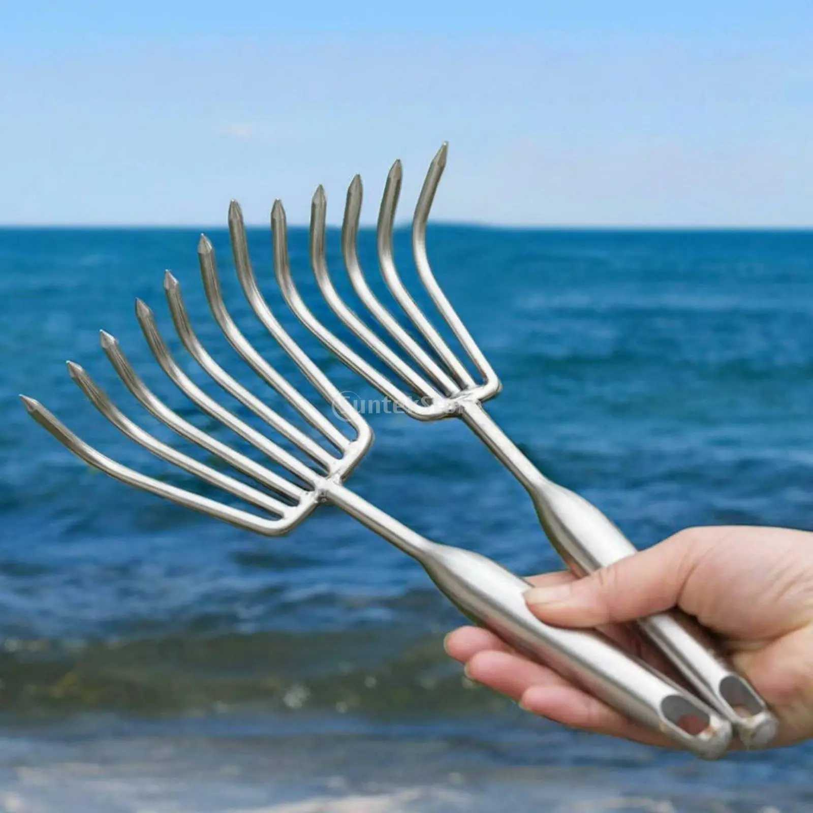 Stainless Steel Clam Rake Rust Resistant Digging Tool Versatile Beachcombing Hand Rake for Beachcombers, Gardeners, Beach