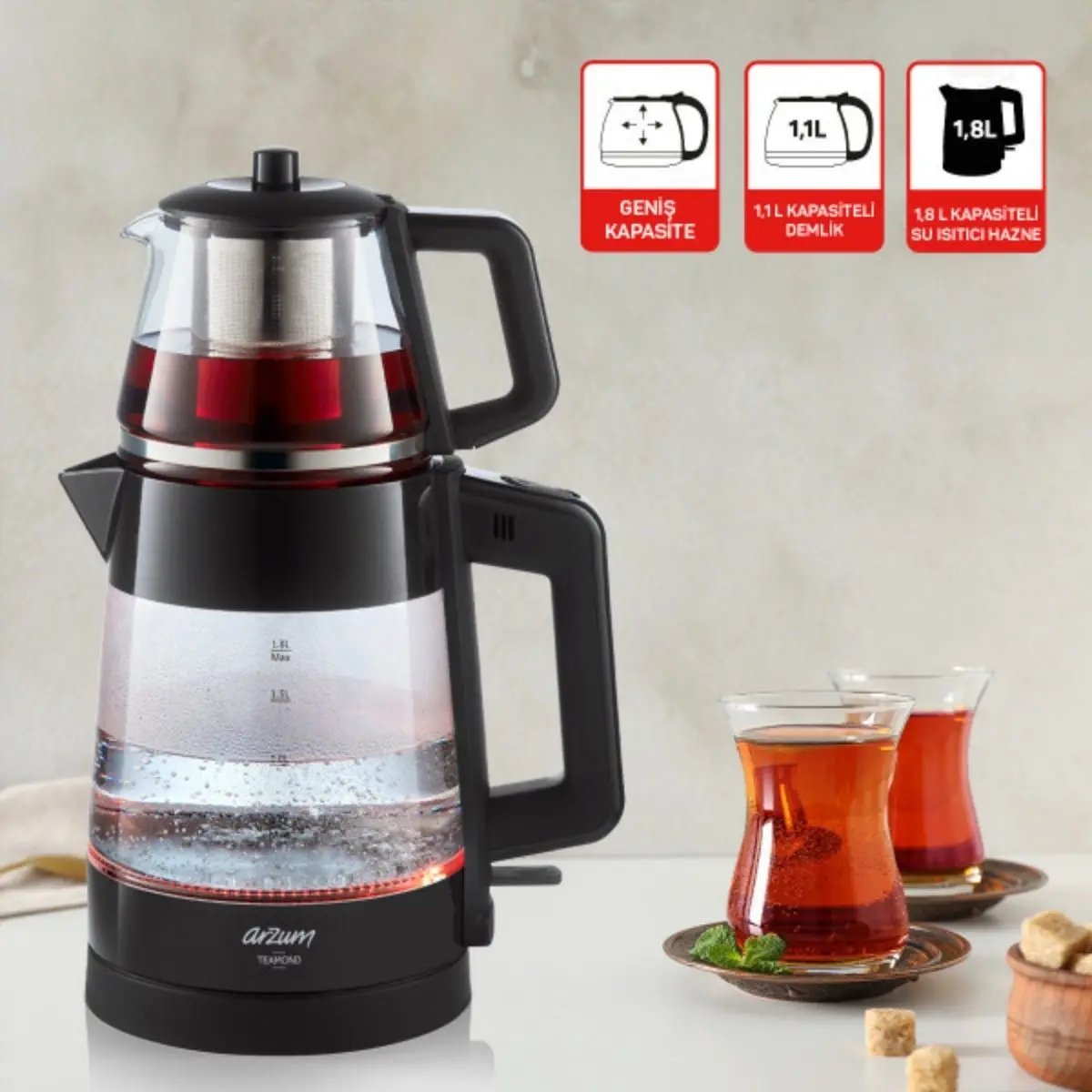 Glass Electric Teapots Turkish Tea Machine Kettle Tea Infuser Two Piece Smart Thermo Pot Coffee Water Boiler Kitchen Appliances