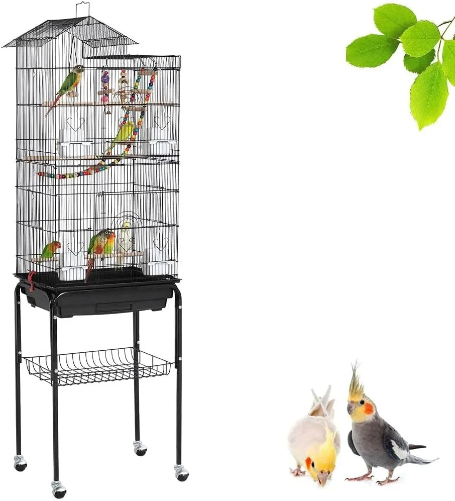 

Medium Parakeet Bird Cage for 3 Birds with Wooden Perches and Detachable Stand