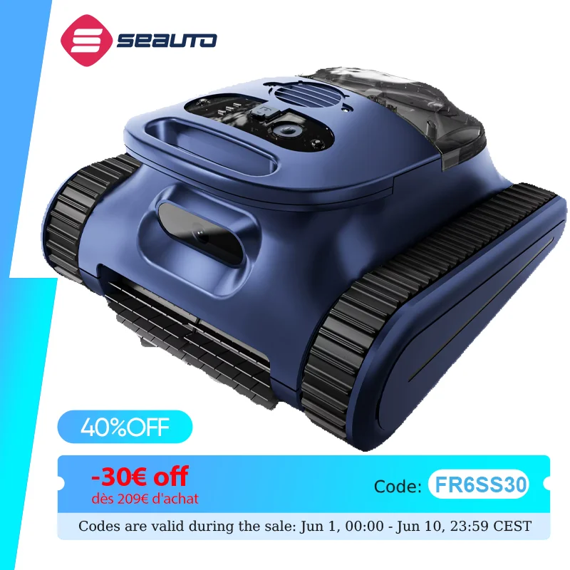 Robot aspirateur de piscine Seauto Crab 2026, moteur sans balais 180W, nettoyage des parois et des lignes d'eau, 3 modes pour piscines jusqu'à 2150 pieds carrés