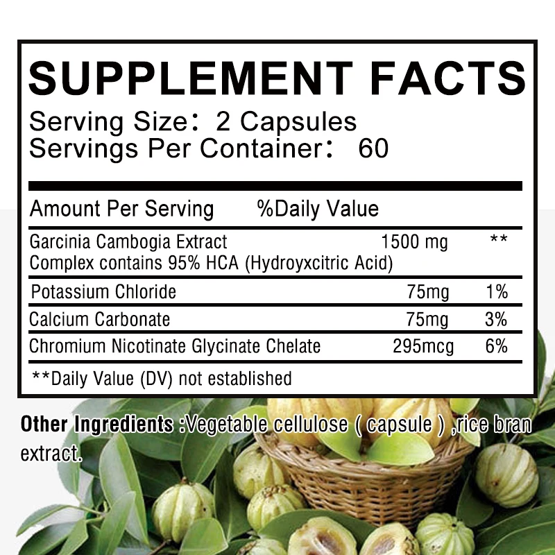 Garcinia Cambogia Capsules - Burn Fat, Detoxify, Appetite Suppression, Boost Metabolism, Weight Management - 120 Capsules