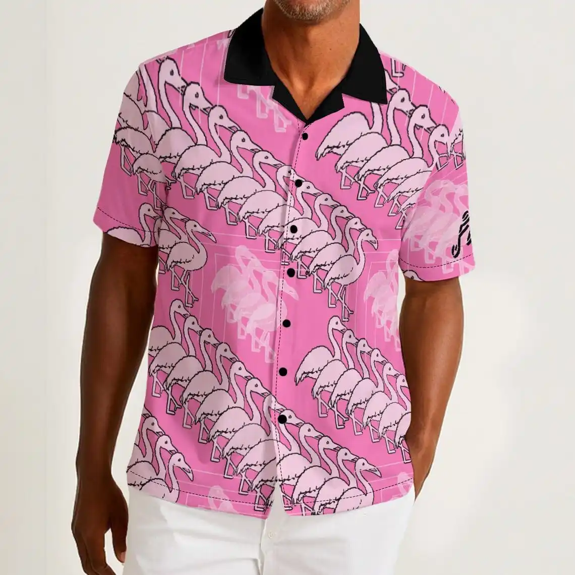 

Animal flamingo print pattern men's button abstract full print fun party button short sleeved shirt summer match flamingo