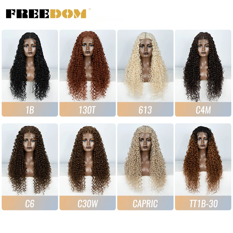 Wig renda depan sintetik FREEDOM 30 inci Wig renda panjang keriting Ombre cokelat 613 Wig renda jahe merah untuk Wig Cosplay wanita hitam