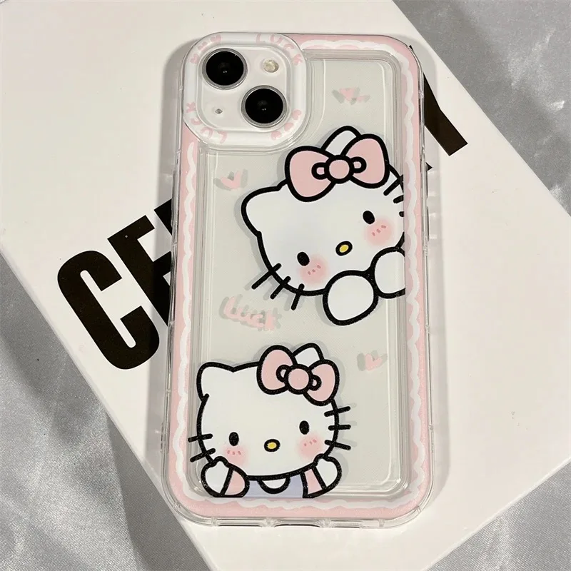 

Hello Kitty Sanrio Ins Pink Edge Case For Iphone 15 14 13 11 12 Pro Max X XR XS 7 8 Plus Y2k Clear Silicone Anti-fall Cover Gift