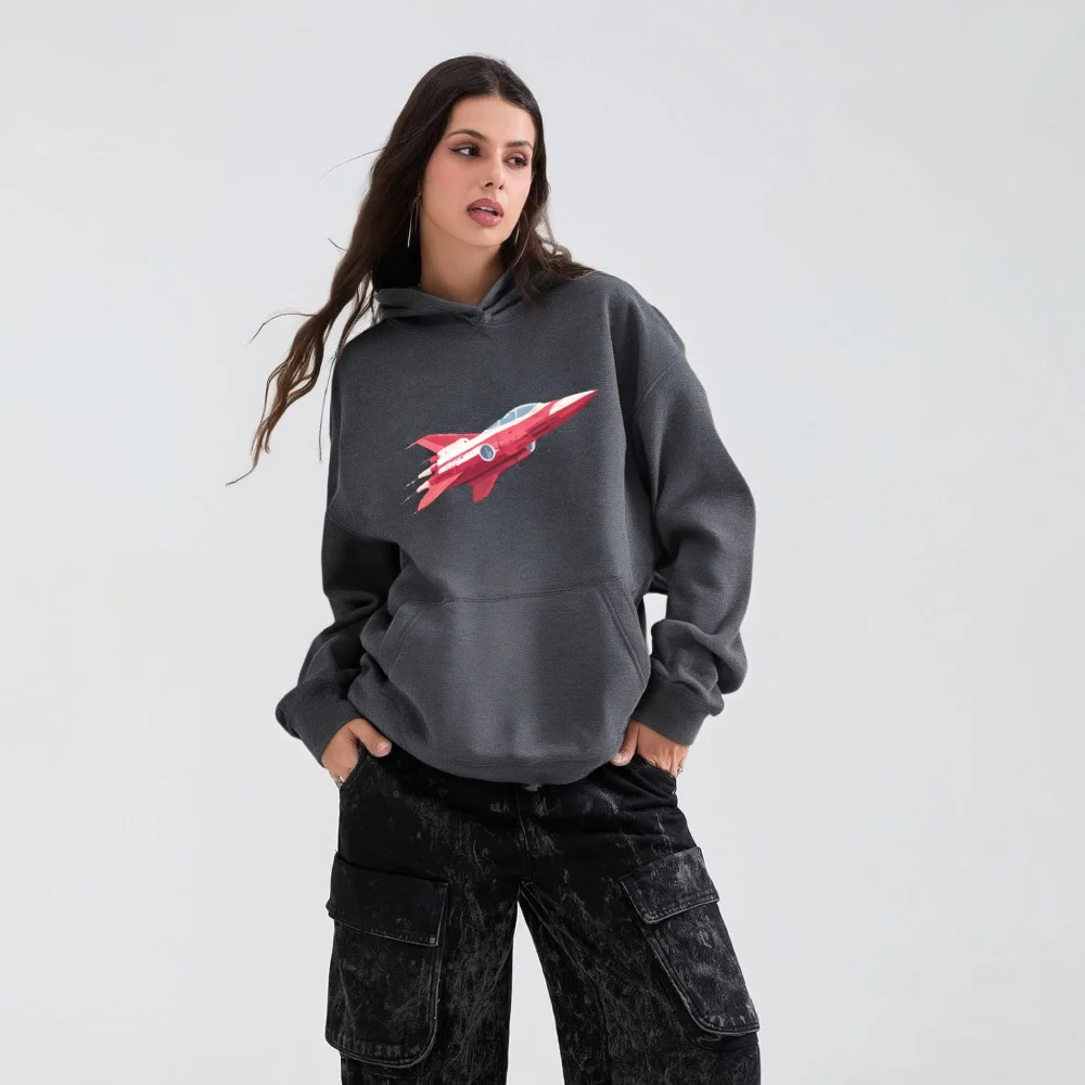 

Уличная одежда, женские толстовки, толстовки в стиле Y2K с розовым рисунком ракеты, повседневная свободная посадка, зимняя одежда унисекс, модная одежда