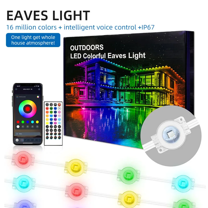 

Наружные светодиодные гирлянды RGB, меняющие цвет, для карнизов и патио, водонепроницаемые, идеально подходят для праздничных и рождественских украшений.