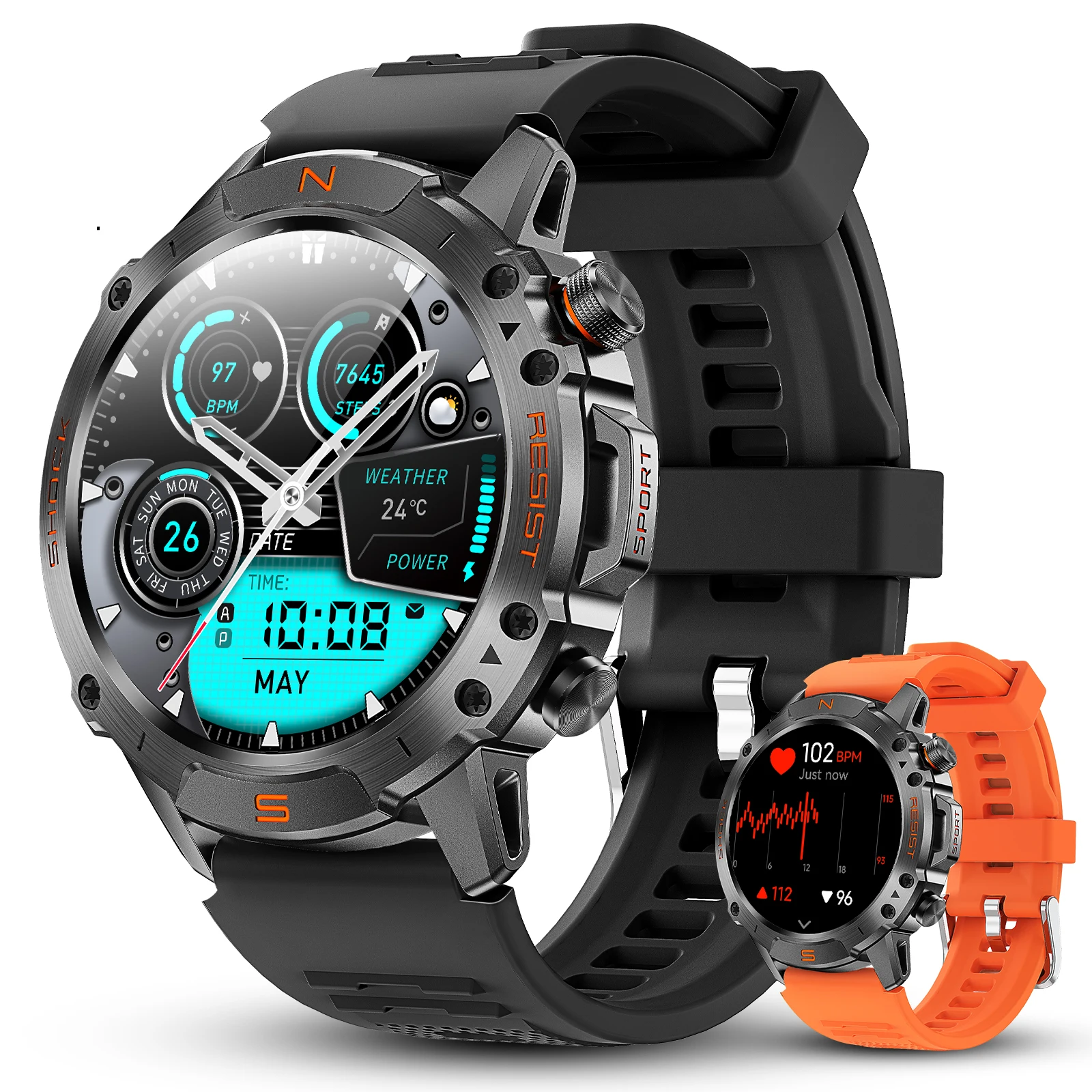 

WalkerFit Smart Watch for Men, 1.43" Round AMOLED, 5ATM Waterproof for Swim,Heart Rate & Sleep Monitor,Long Battery for Android