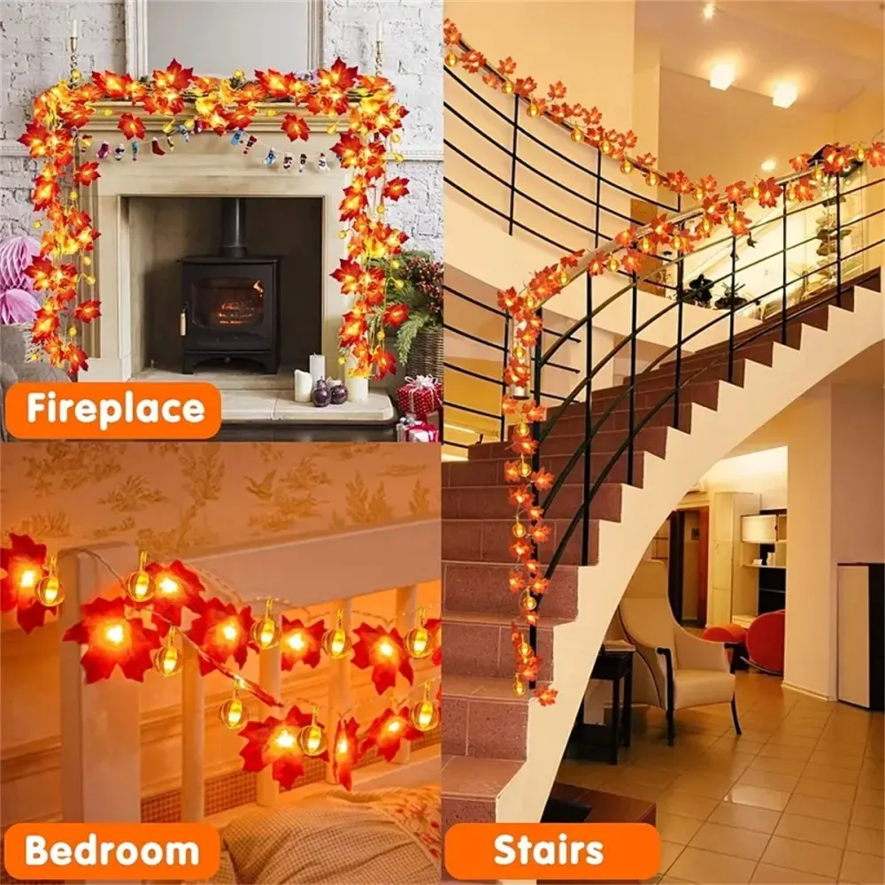1PC1.5M10LED/3M20LED Halloween Maple Leaf Pumpkin Lantern String,battery powered,without battery,used for holiday decoration