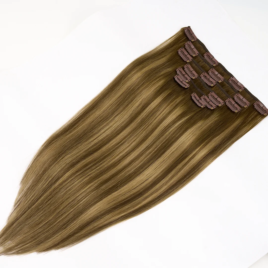 جديد كليب في وصلات شعر الشعر البشري 100% وصلات شعر ريمي طبيعية لحمة مزدوجة 7 قطع الشعر البشري زيادة حجم الشعر