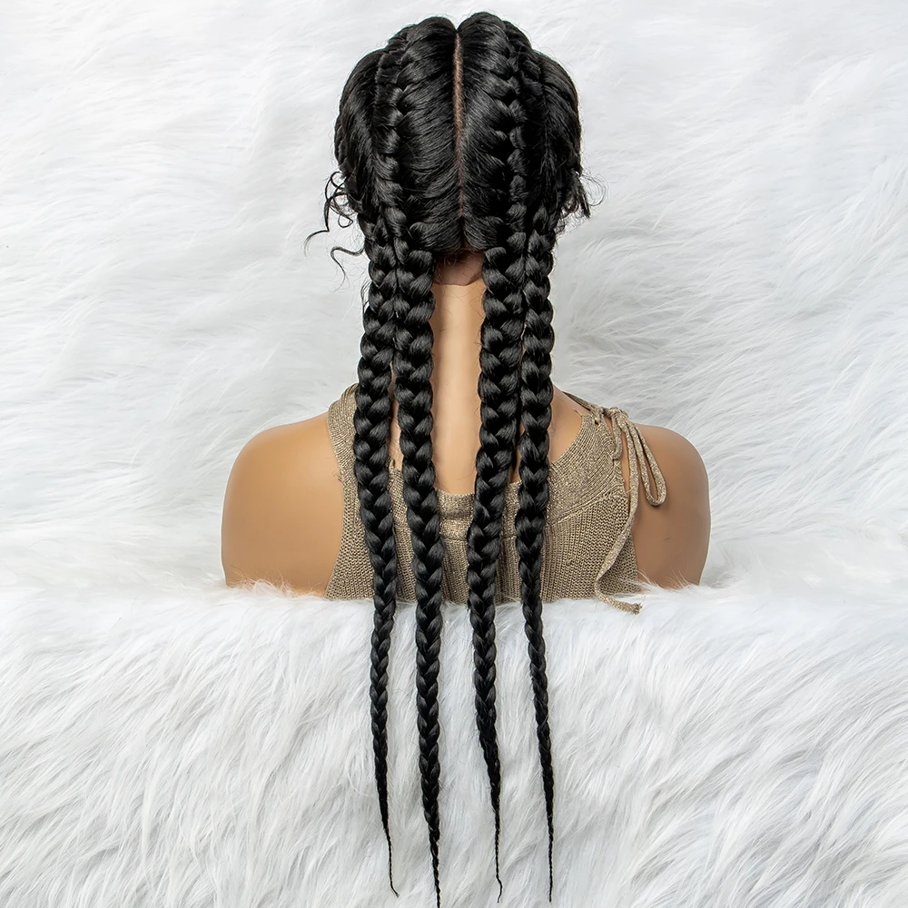 26 Inches Synthetic Lace Front Wigs Braided Wigs Lace Front Dutch Twins Cornrows Braids Wig With Baby Hair for Black Women