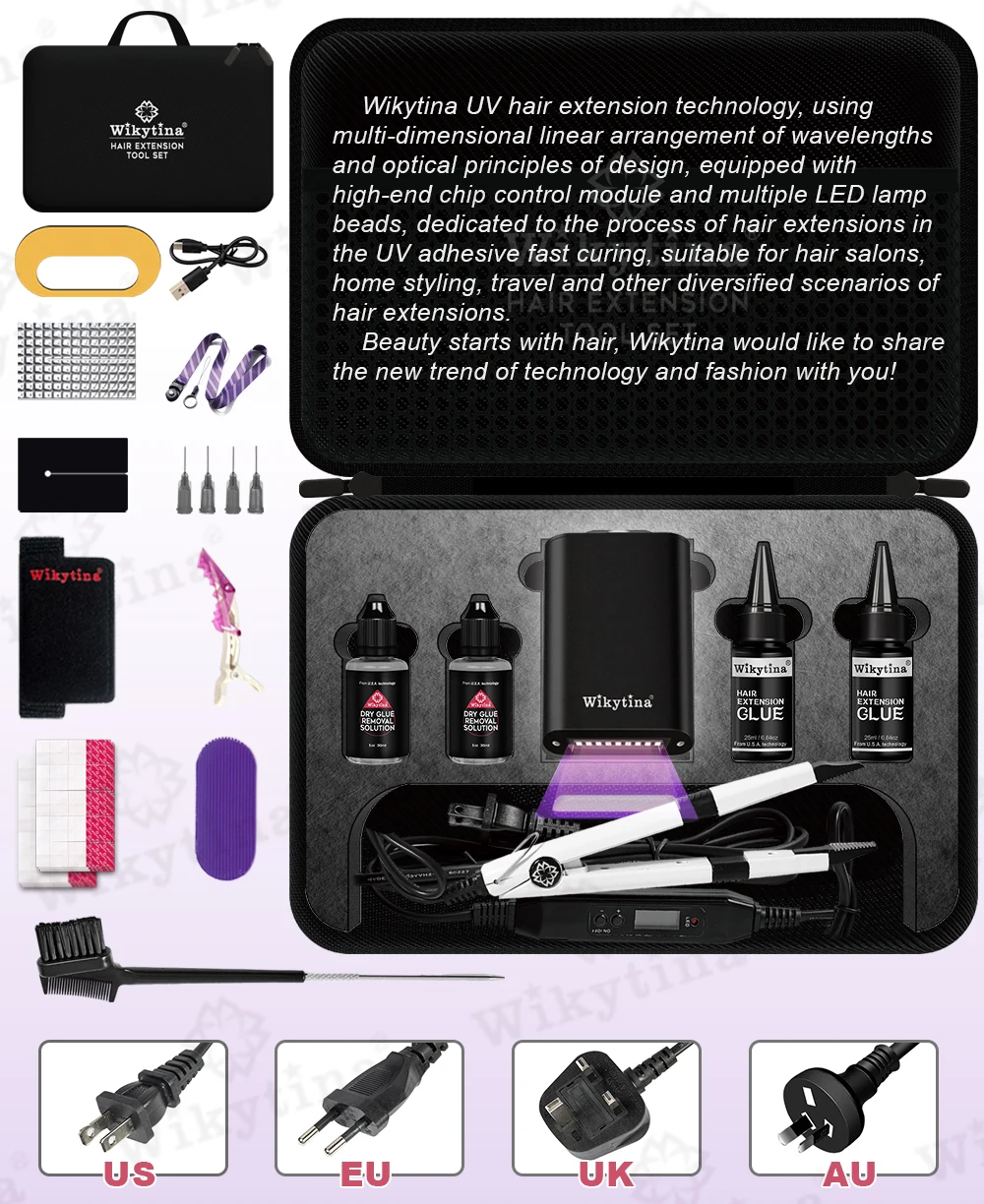 Wikytina V Light UV Light Hair Extension Kit Tools Set, Combo, UV Glue Remover Machine - Premium Salon Styling Tools Set Upgrade