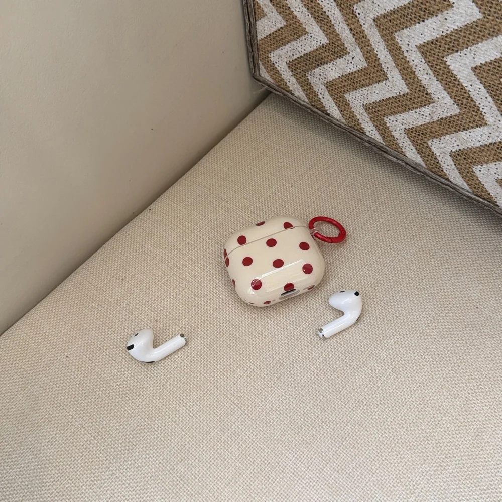 세련되고 심플한 빨간색 물방울 무늬 헤드폰 보호 케이스, 에어팟 4/3/2Pro/2/3에 적합, 새로운 충격 방지 보호 케이스