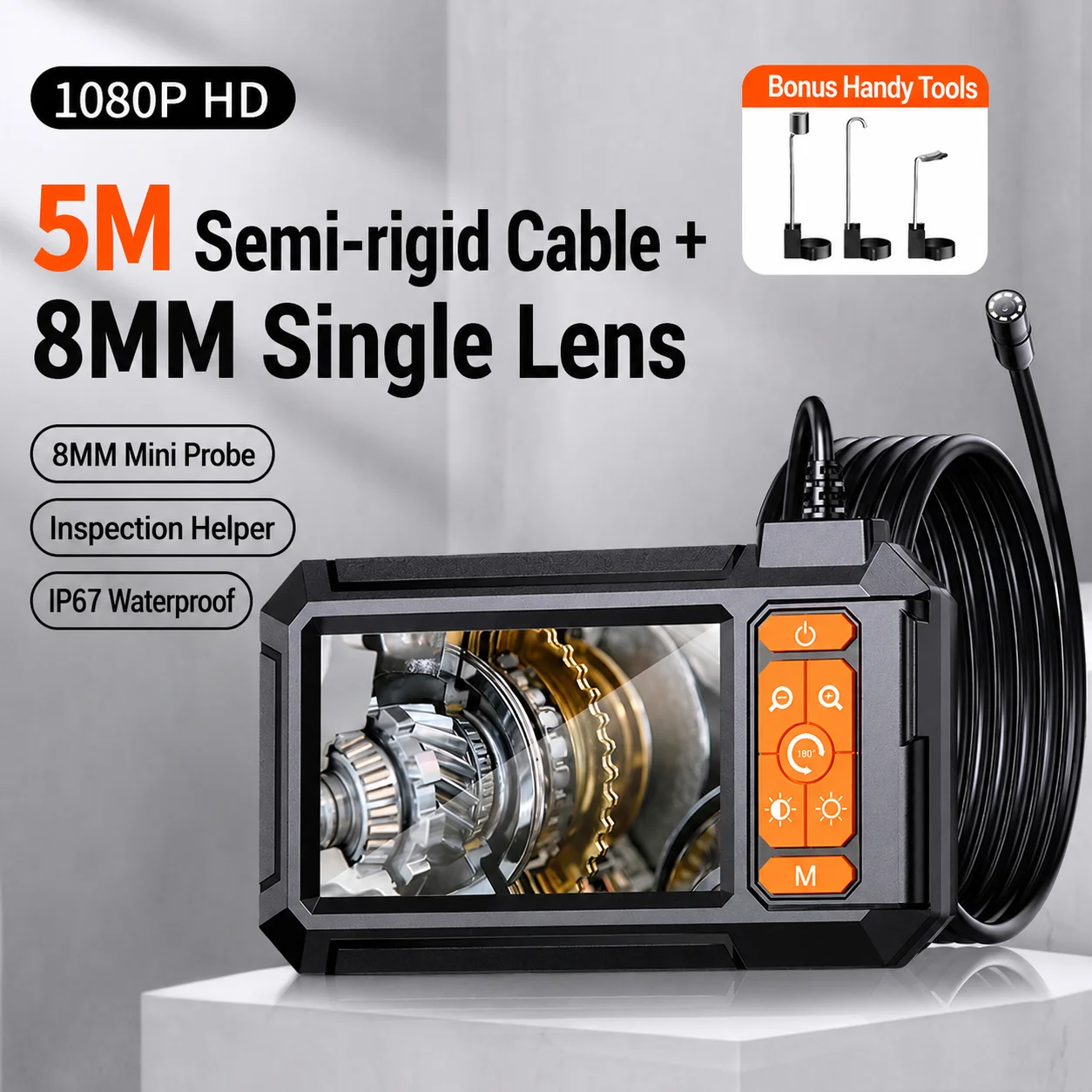 Industrial Endoscope Camera 8mm HD1080P 4.3inch IPS Screen 1080P Pipe Inspection Camera for Car Repair IP67 Waterproof 8 LEDS