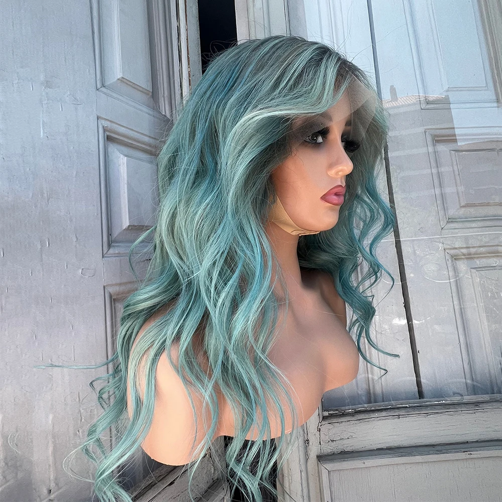 

New Balayage Blue Wig 20” 200% density Full Lace Wigs Brazilian Remy Human Hair 13x6 HD Lace Front Wig Bleached Knots for Women