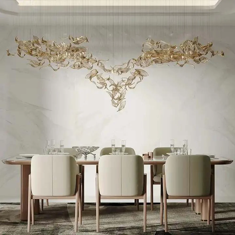 lustre de linha dourada de folha de luxo mesa lustres de suspensao de casamento para sala de jantar restaurante luz em casa 01