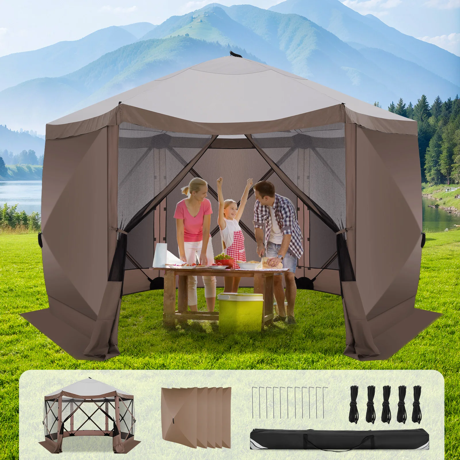 

12x12FT Pop up Gazebo Screen House Tent for Camping,Outdoor Canopy Tent with Removable Sidewalls,Portable Hub Tent