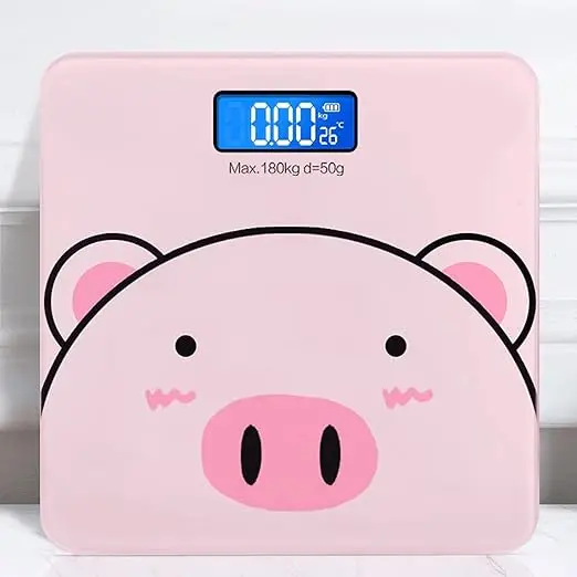 Cartoon pig scales bathroom scales LCD screen weighing body scales digital tempered glass floor electronic smart weight scales