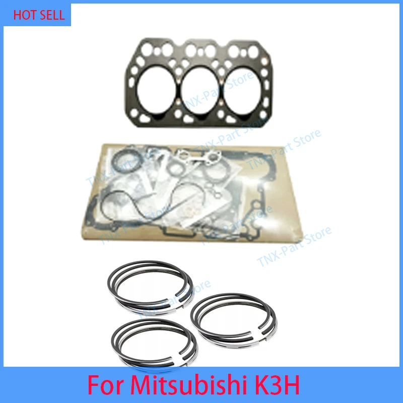 

For Mitsubishi K3H Full Gasket Kit Set +Piston Ring Cylinder Head Gasket Overhaul Rebuild Kit
