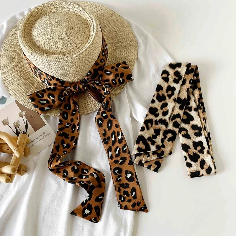 2025 TOP ruban petit Satin soie 2M longue écharpe été léopard imprimé foulard étroit ceinture ruban Extra Long chapeaux ruban