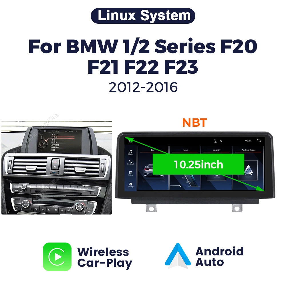 Draadloze CarPlay Android Auto Linux systeem autoradio voor BMW F20 F30 F21 F22 F31 F32 F33 F34 F36 NBT BT GPS navigatie Autolink