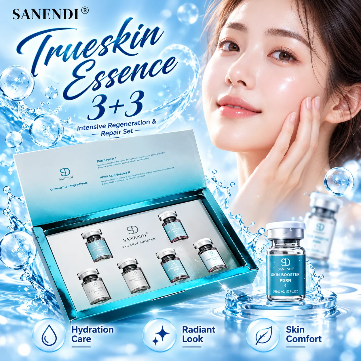 SANENDI PDRN NAD SkinBooster EX-ME Facial Serum Firming Hydration Home Care Brightening Korean Skin Care Liquid Solution 6vials