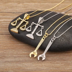 Nidin New Popular Balance Hammer Pliers Shape Charm Pendant Necklace 3 Styles For Women Pave Shiny Crystal Zircon Jewelry Gifts