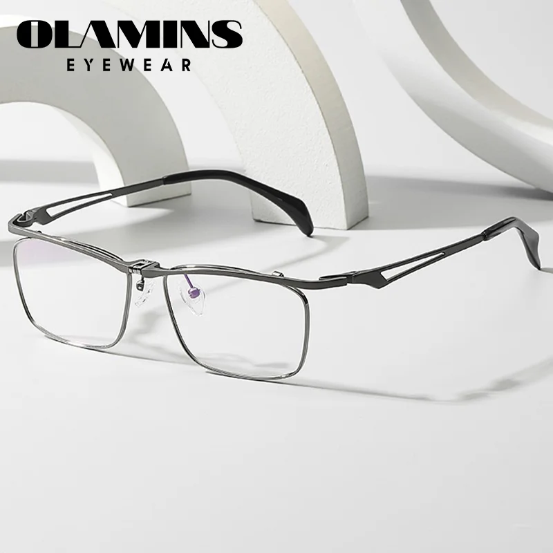 

OLAMINS 180° Flip Titanium Glasses Frame Men 2023 New Semi Rimless Square Prescription Eyeglasses Half Optical Eyewear