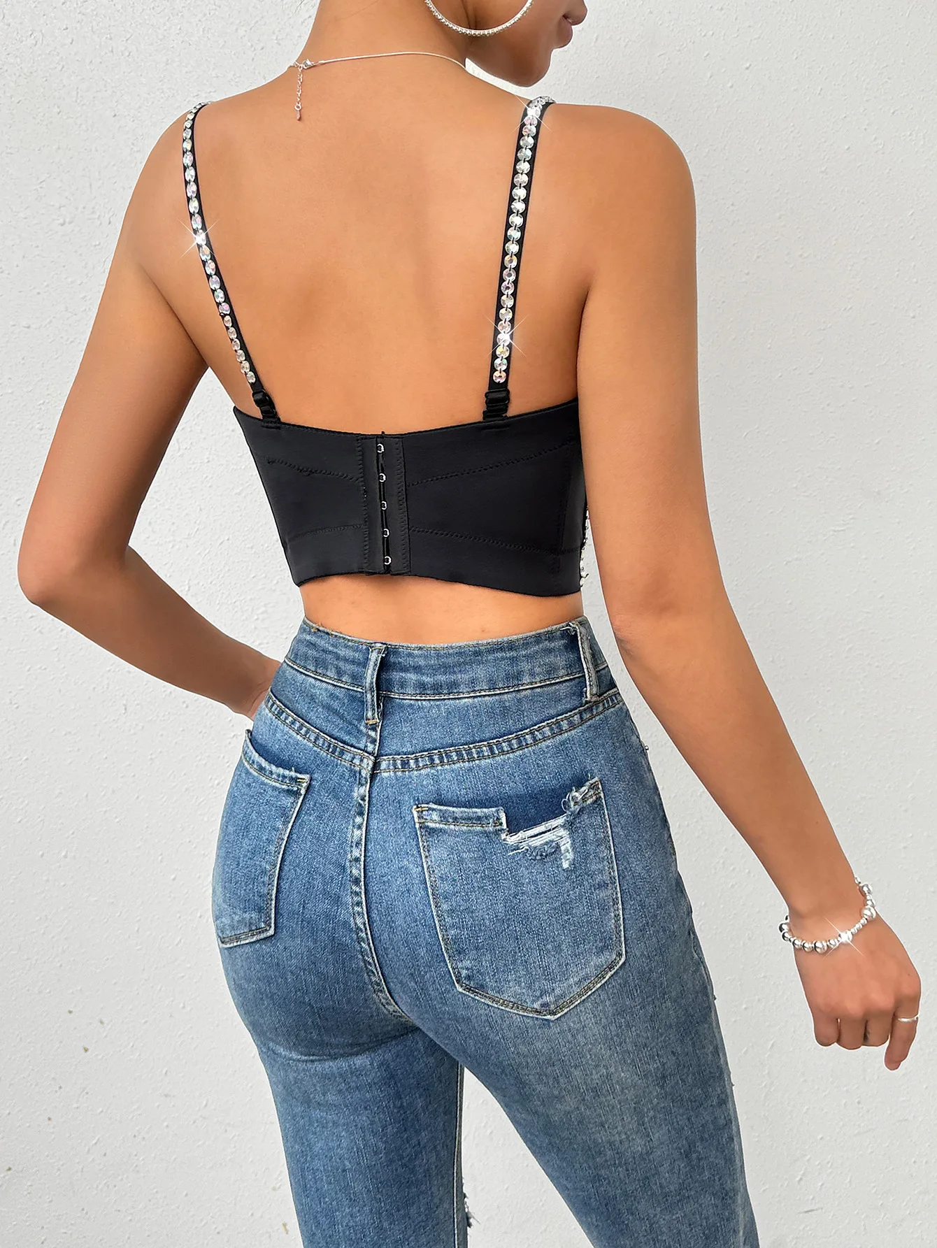 Rhinestone Crop Top for Women, Club Clothes, Streetwear, Y2K Corset, Shaper Camis, Female Fashion, Push Up Bustier, Club Bra Clo