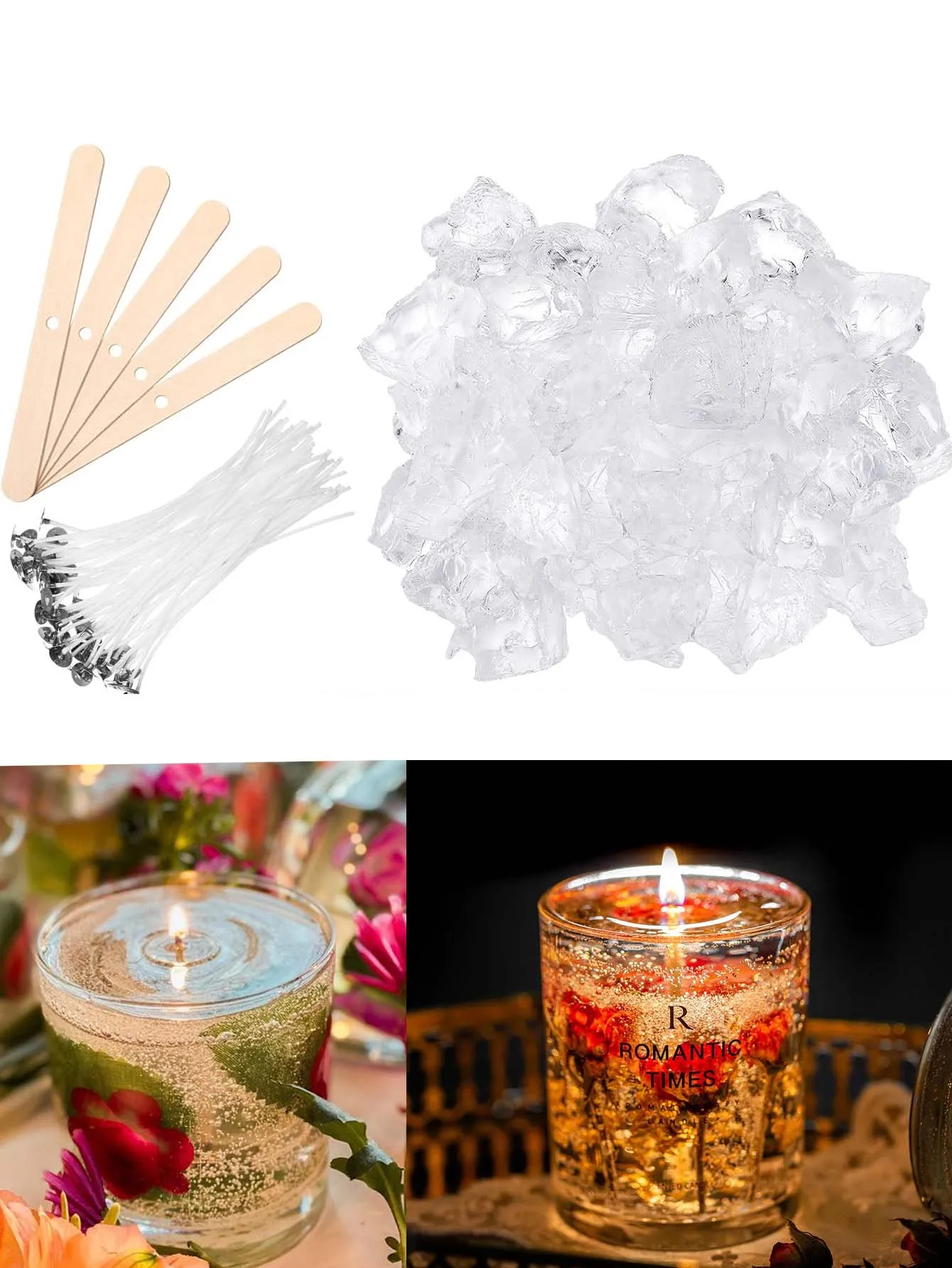 100G Jelly Wax Transparent Handmade Making Supplies Candle DIY Material Kits With Fixers/Candlewick Base Sets ﻿