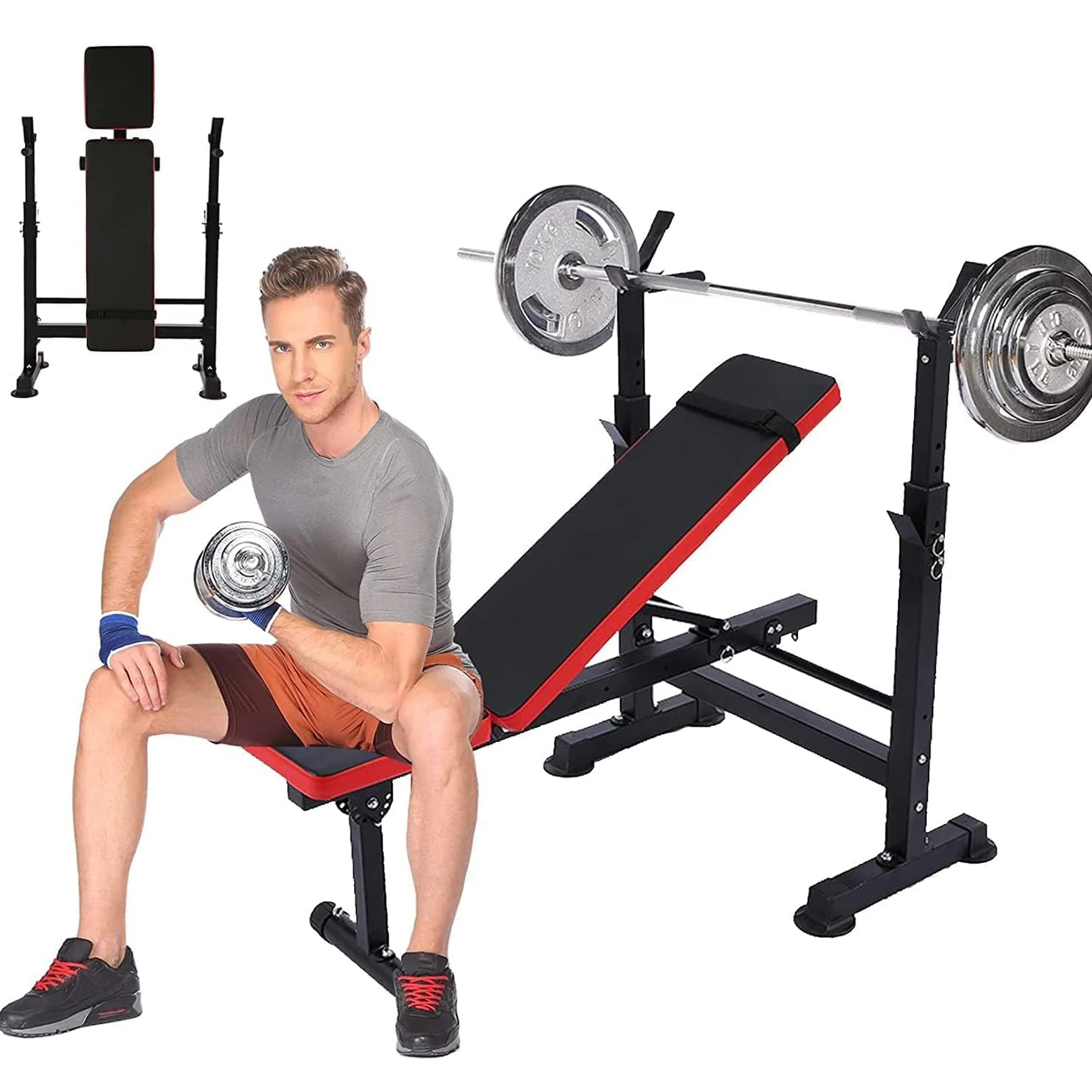 600lbs 6 in 1 Weight Bench Set with Squat Rack Adjustable Workout Bench with Leg Developer Preacher Curl Rack Fitness Strength T