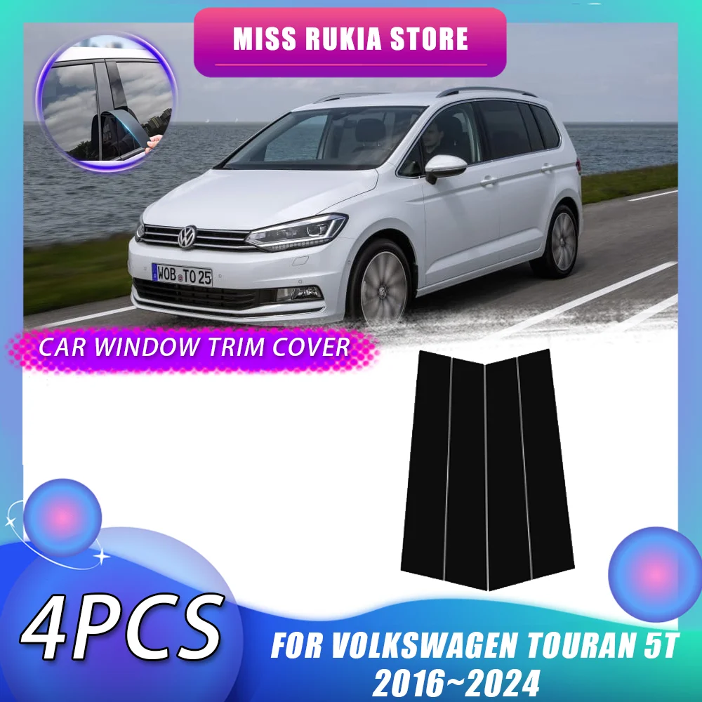 

Накладка на окно автомобиля для Volkswagen VW Touran 5T 2016 ~ 2024 2017 2018 2019 2020 2021 2022 2023 углеродное волокно черные Серебряные столбы дверные наклейки аксессуары