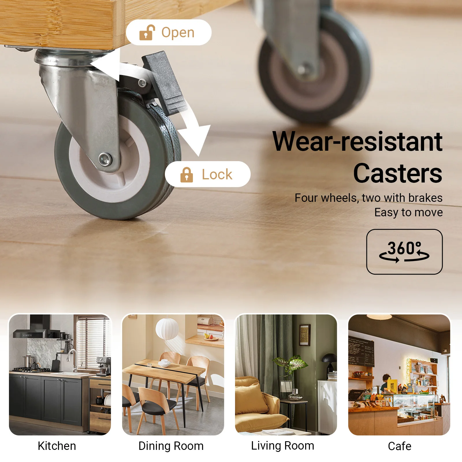 SoBuy FKW70-N Kücheninsel auf Rollen mit Edelstahl-Arbeitsplatte und Schubladen, Barwagen Natur 115x92x46cm – Detail 8