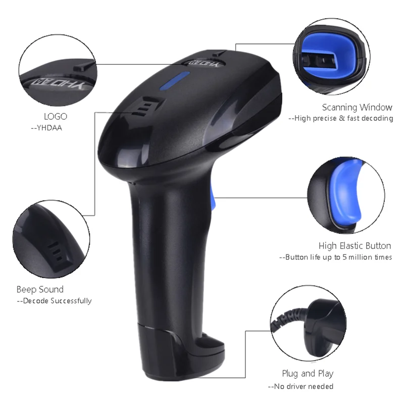 YHDAA Handheld Bluetooth Wireless 2D Barcode Scanner 1800mAh Support 20 Hours Continuous Scanning QR Code Reader