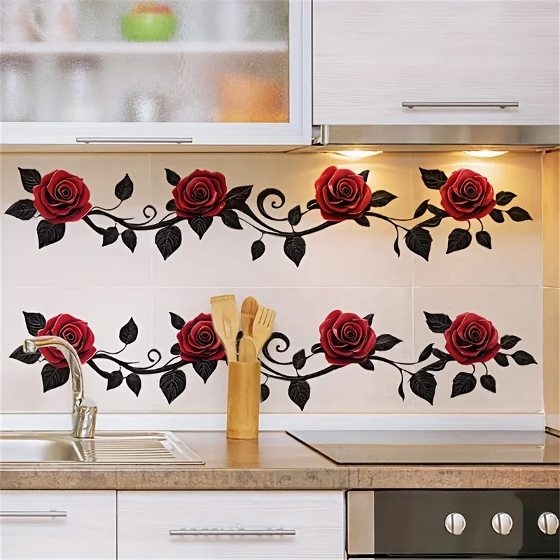 2Pcs Painted Warm and Cozy Rose Flower Vine Pattern Wall Stickers and Window Stickers, Self-Adhesive Pvc Home Decor Stickers, Suitable for Living Room, Bedroom, Dining Room, Bathroom, Kitchen, Washing Machine, Entryway, Doors and Windows, and Wall Decals, Easily Create a Warm and Fun Space, a Creative and Thoughtful Gift for Family, Friends, and Loved Ones
