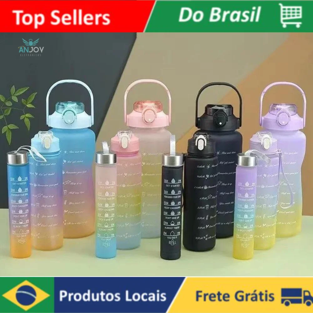 Kit de 3 Garrafas de Água motivacional, tinte anudado para Fitness, degradado, Preto, Branco, sortita, Beber Academia, 2 Litros, 900ml, 300ml