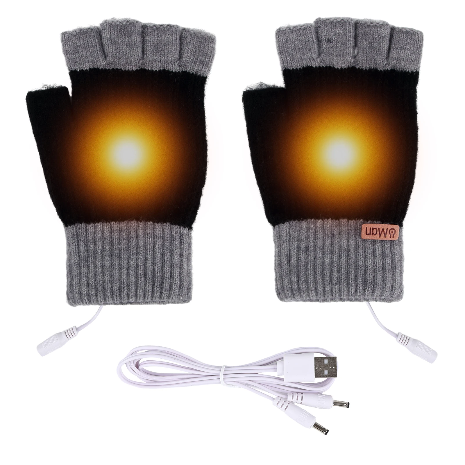 USB Heated Gloves Winter Knitting Mitten for Women Men Warm Hand Warmers Electric Heating Fingerless Gloves Laptop Gloves for In