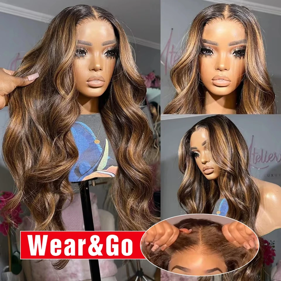 Highlight Wig 100% Human Hair Body Wave 6x4 Glueless Wig PrePlucked Honey Blonde Lace Front Wigs Human Hair Glueless Wig Wear Go
